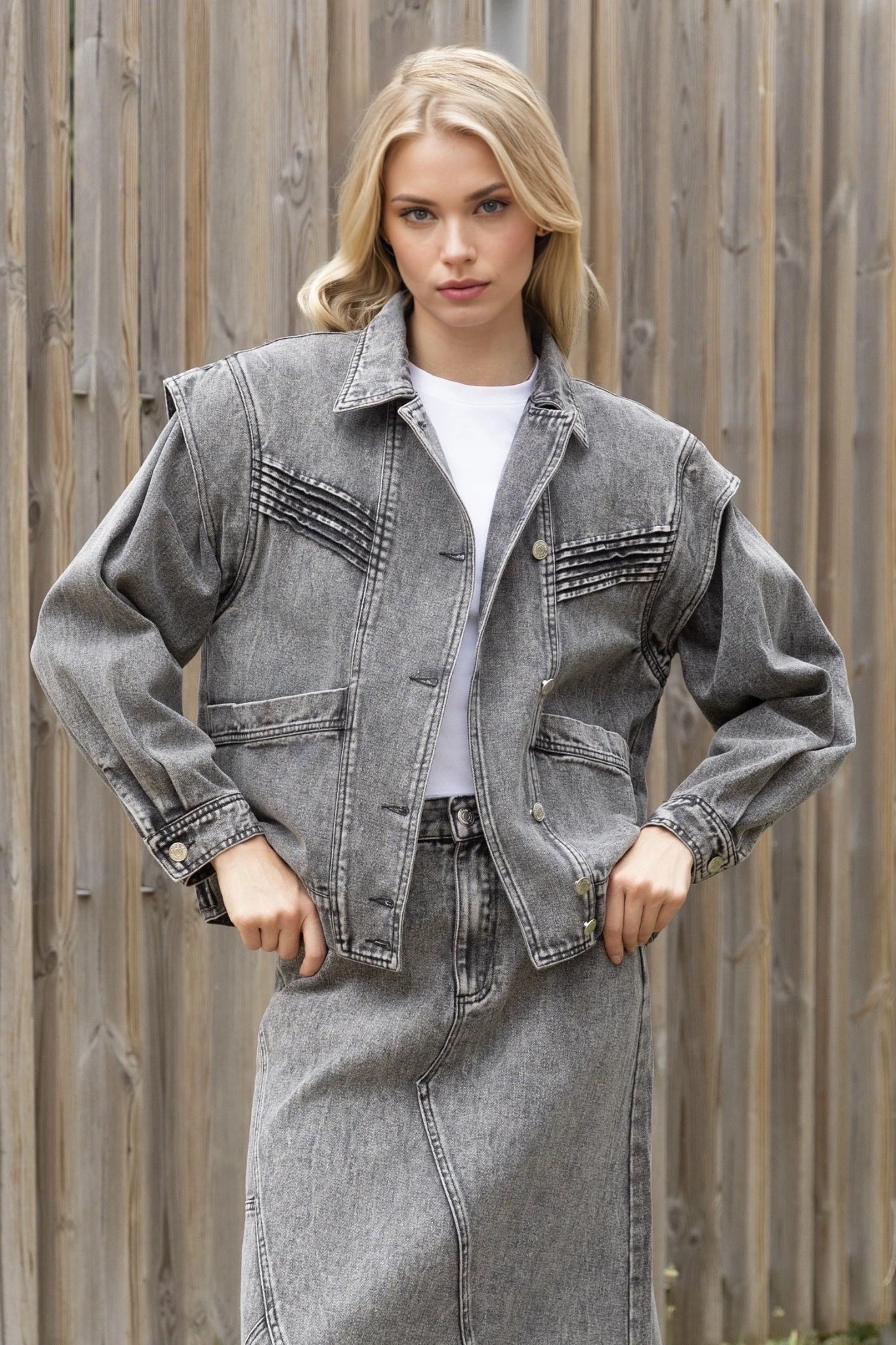 grey dress denim jacket Shades of grey