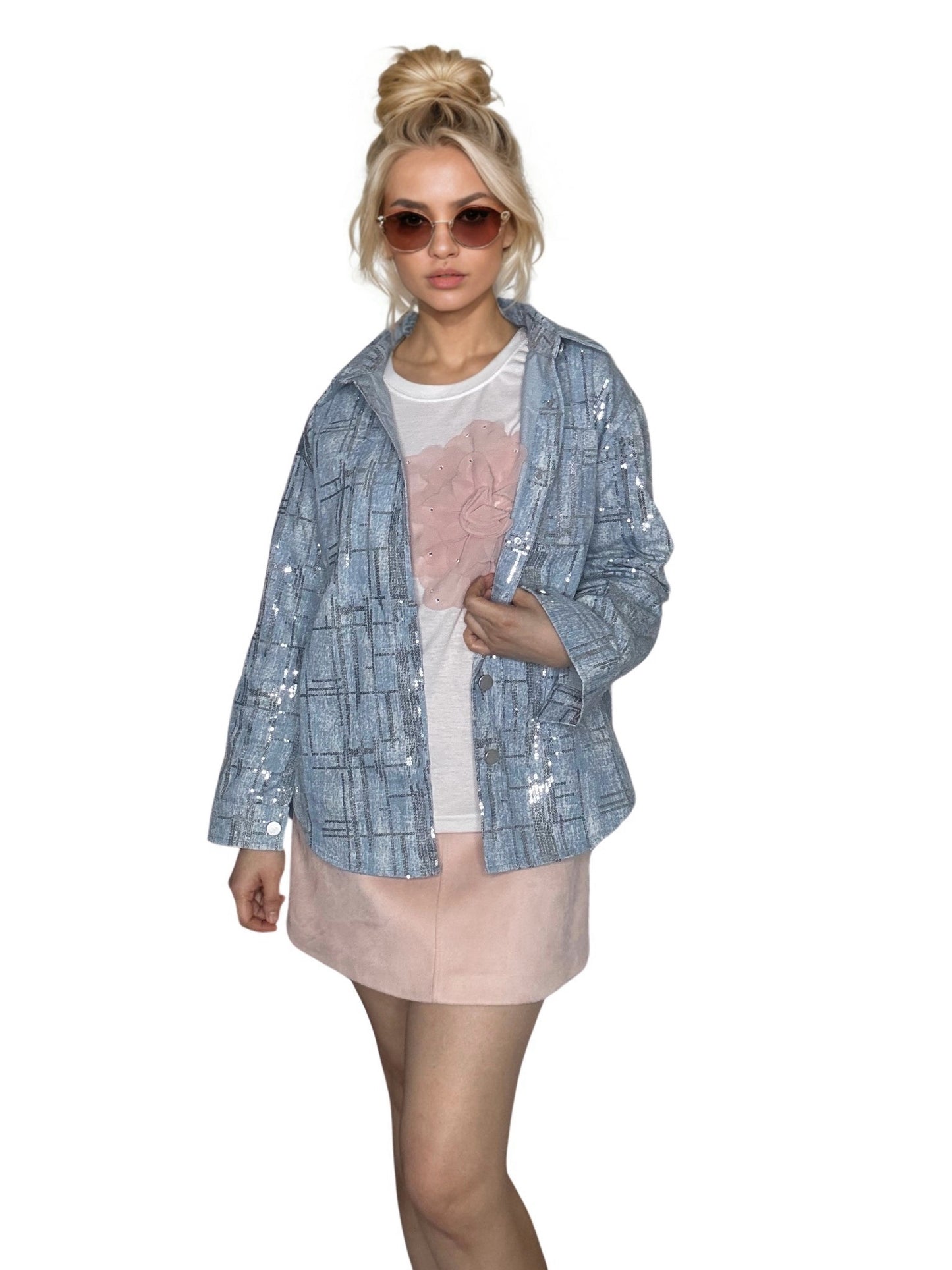 Short frock with denim jacket