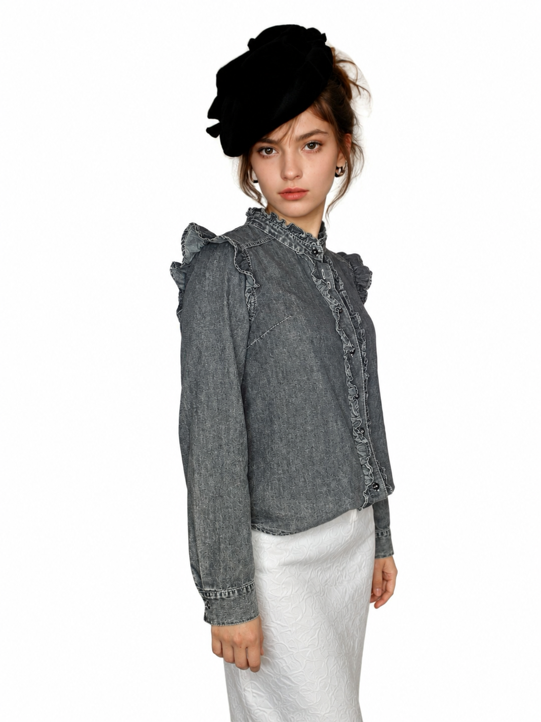 Juliette Ruffled Denim Shirt - ANNIVRE