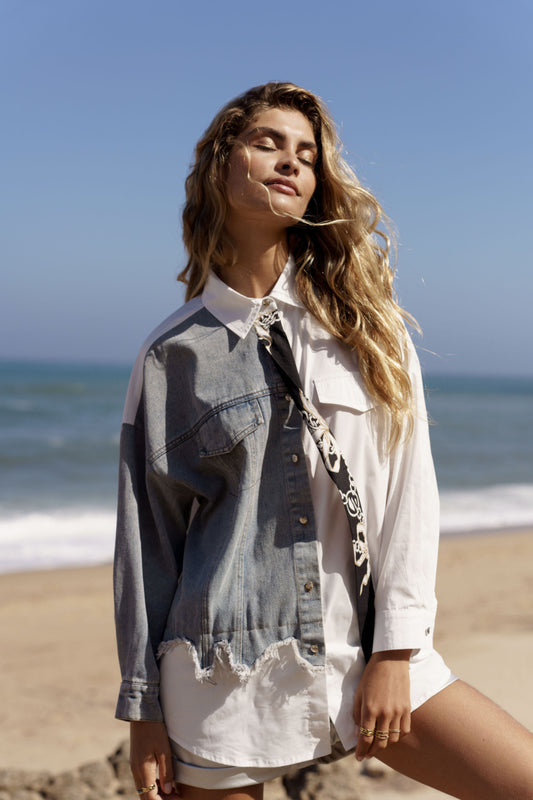 Bi-material denim shirt - ANNIVRE