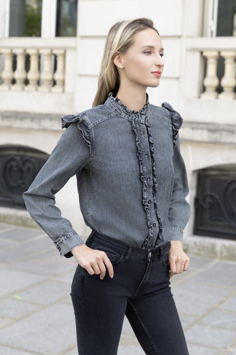 Juliette Denim Ruffled Shirt - ANNIVRE