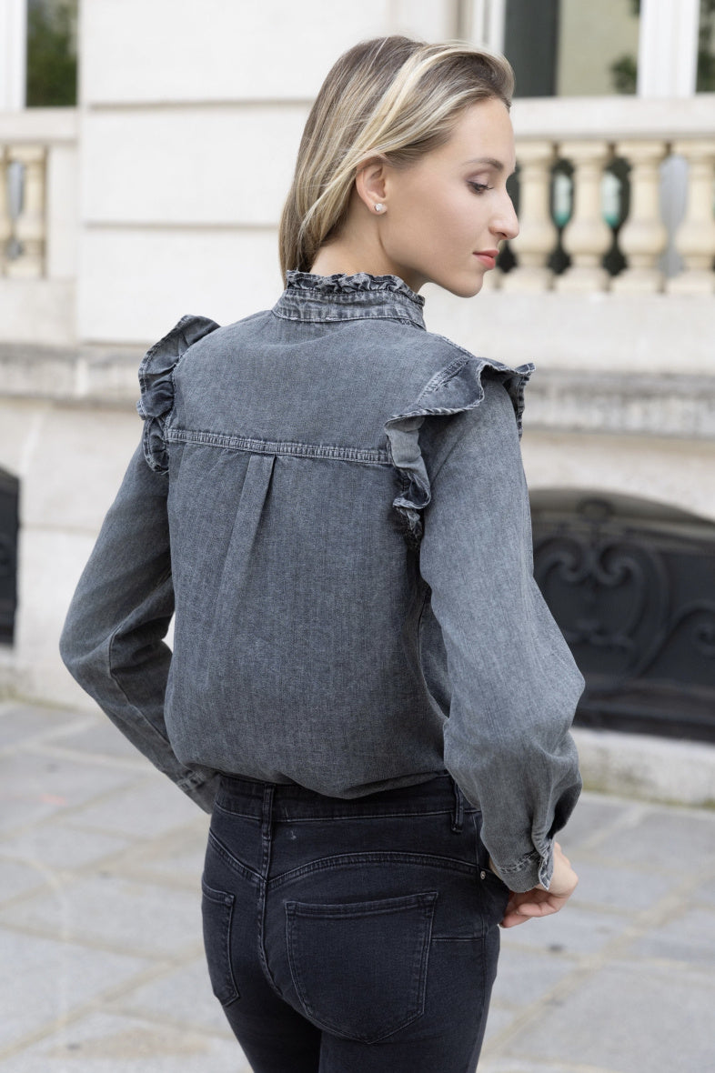 Juliette Denim Ruffled Shirt - ANNIVRE