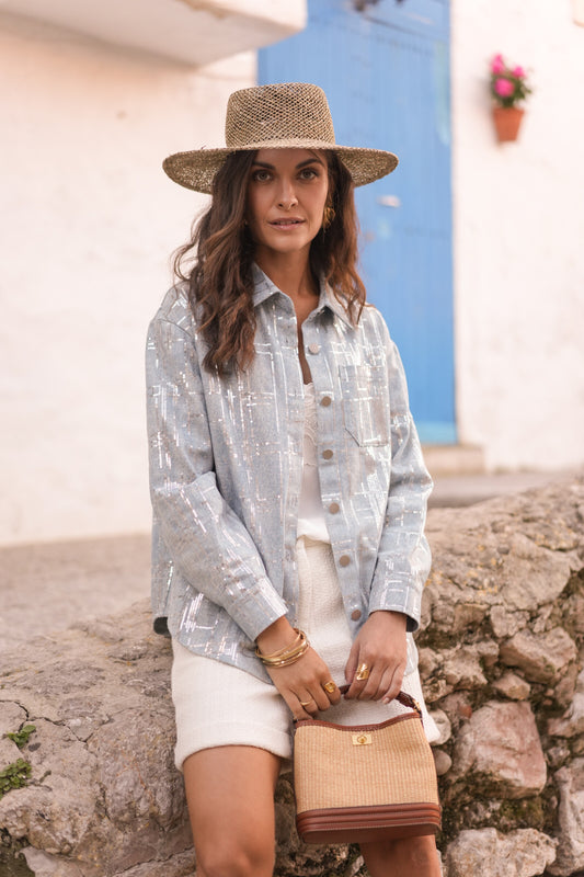 Clémence Shiny Denim Jacket - ANNIVRE