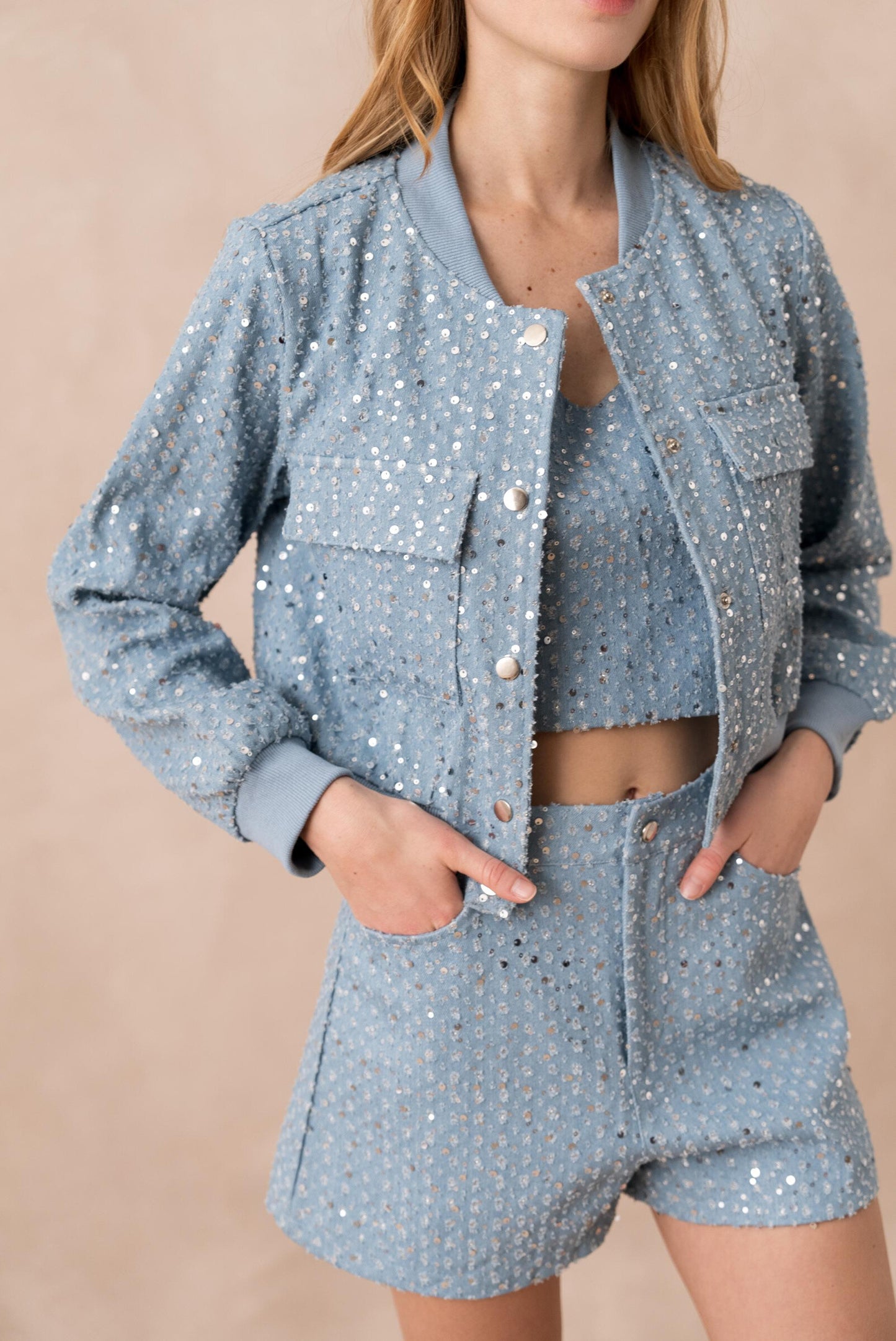 Élodie Sequined Denim Set - ANNIVRE