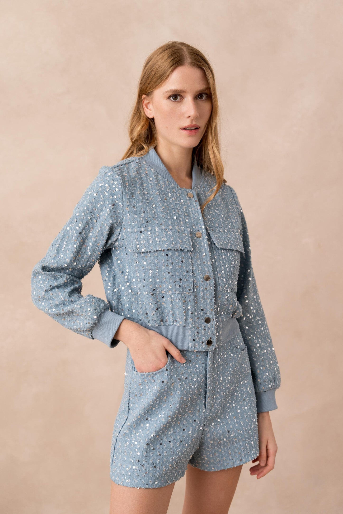 Élodie Sequined Denim Set - ANNIVRE