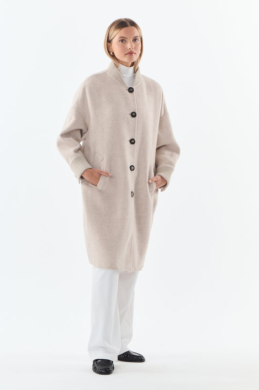 Apolline Ribbed Collar Wool-Cashmere Coat - ANNIVRE