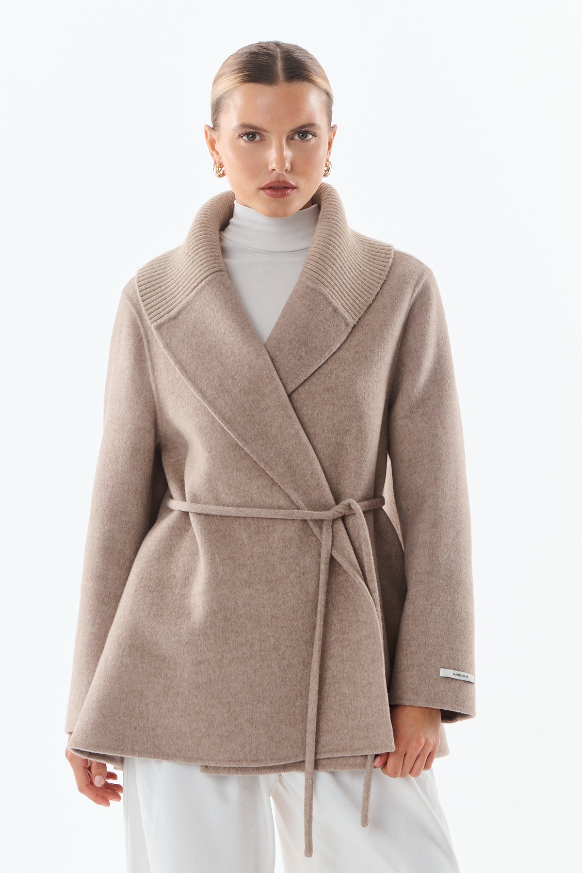 Séraphine Ribbed Collar Wool-Cashmere Wrap Coat - ANNIVRE