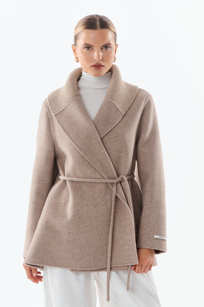 Séraphine Ribbed Collar Wool-Cashmere Wrap Coat - ANNIVRE