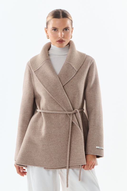 Séraphine Ribbed Collar Wool-Cashmere Wrap Coat - ANNIVRE