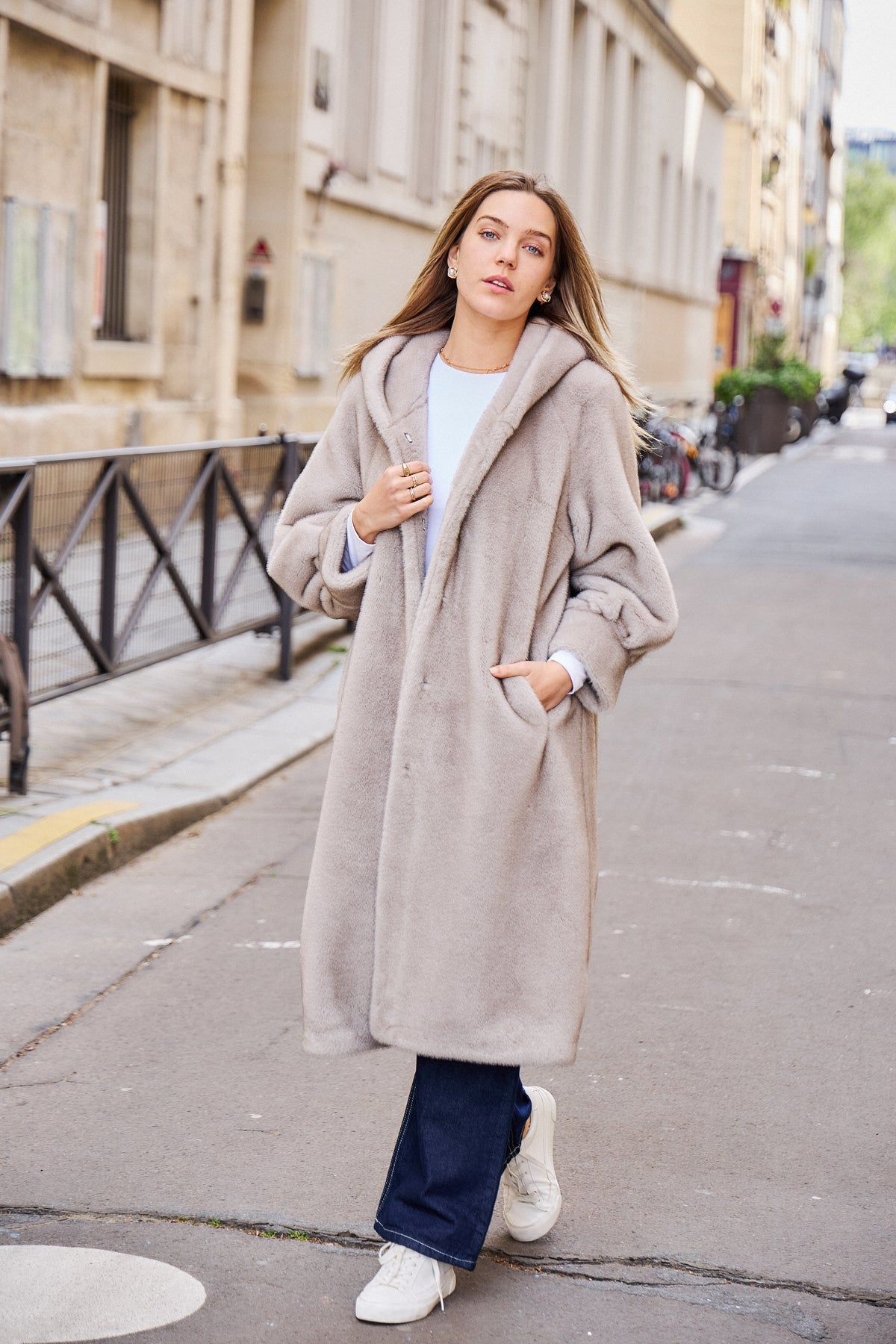 Célestine Long Hooded Faux Fur Coat - ANNIVRE
