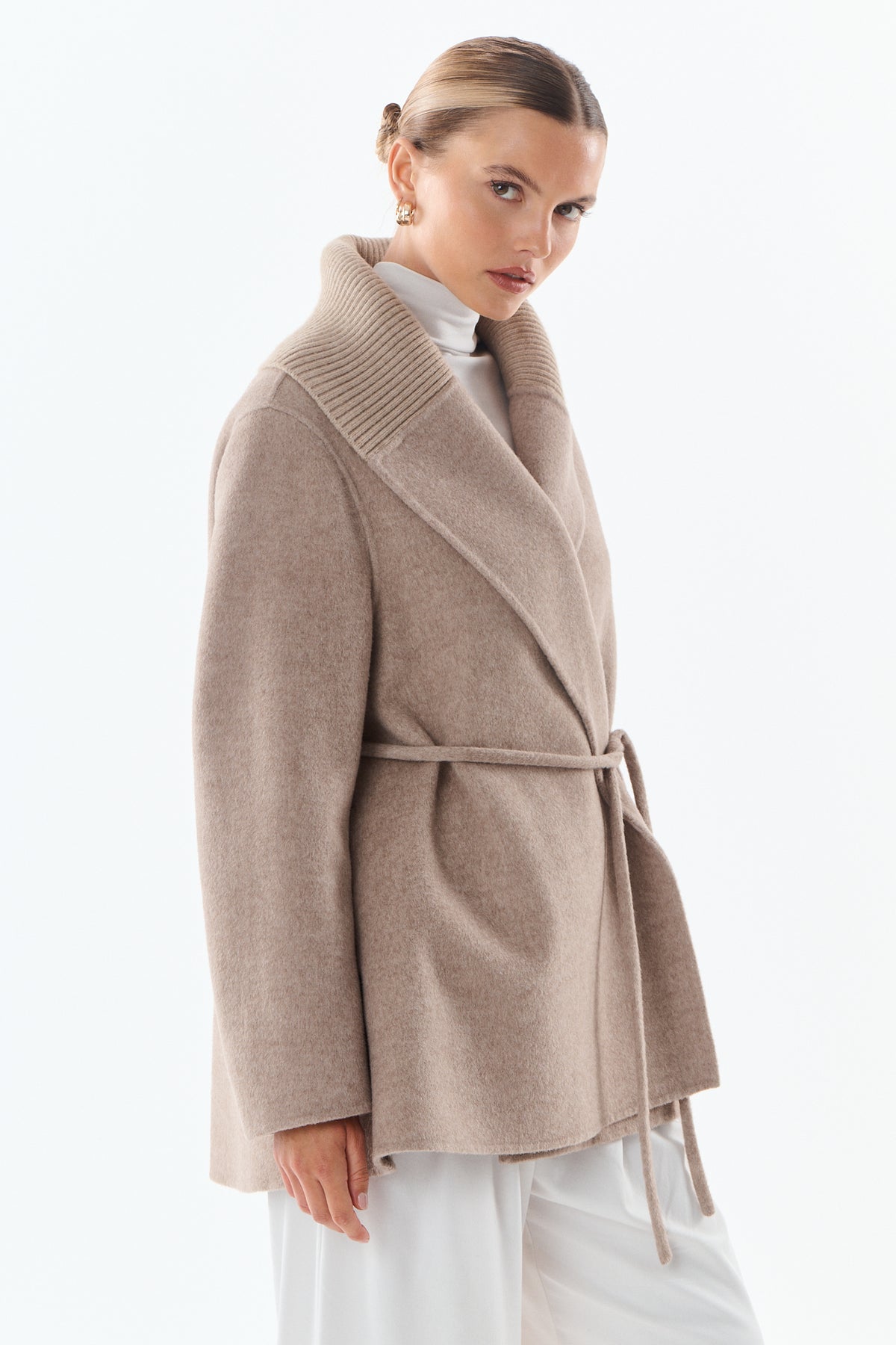 Séraphine Ribbed Collar Wool-Cashmere Wrap Coat - ANNIVRE