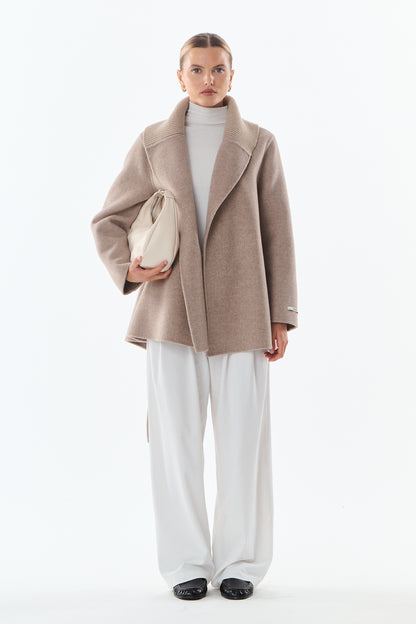 Séraphine Ribbed Collar Wool-Cashmere Wrap Coat - ANNIVRE
