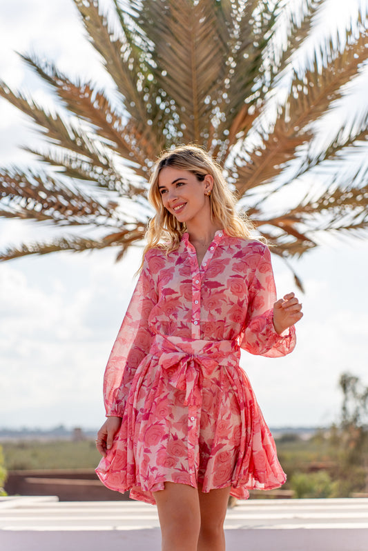 Rosalie Flared Mini Dress – Pink Fleur