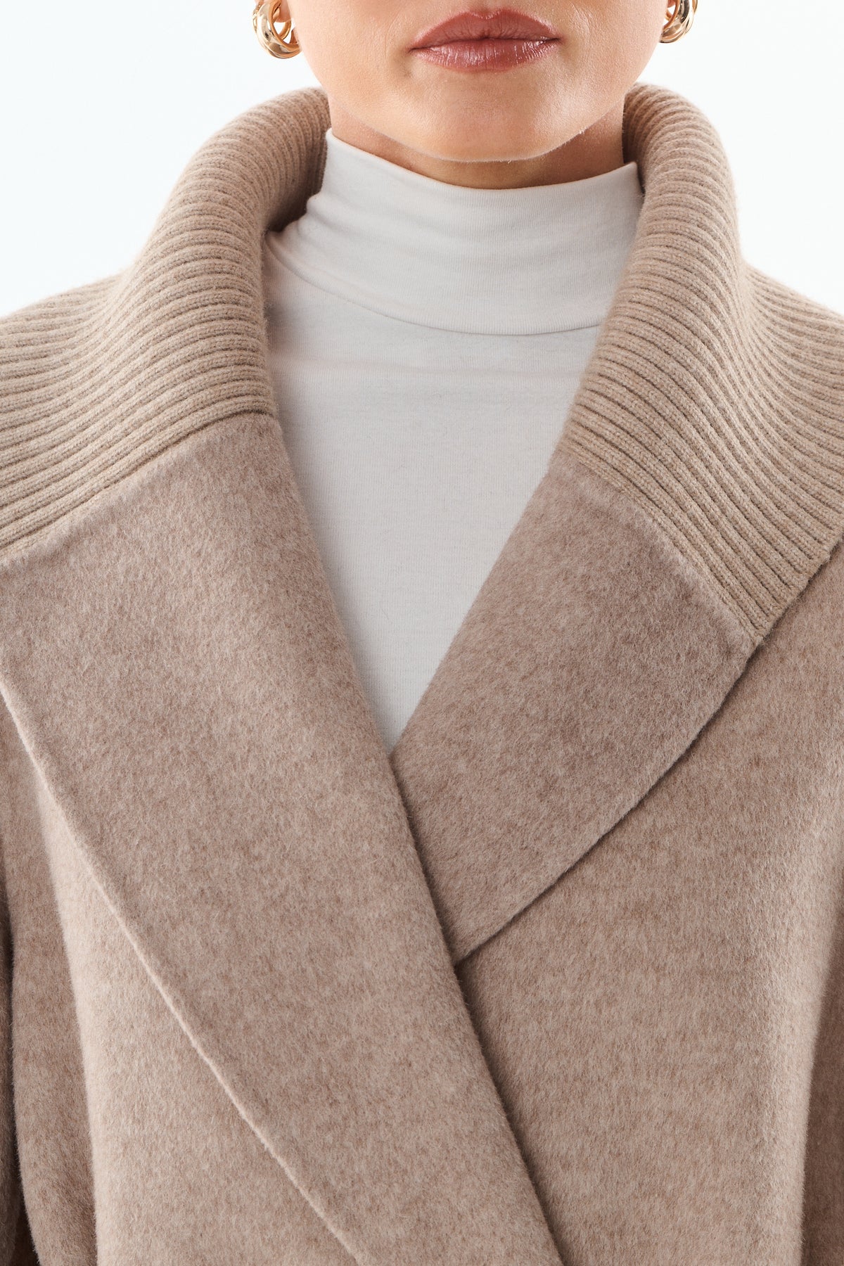 Séraphine Ribbed Collar Wool-Cashmere Wrap Coat - ANNIVRE
