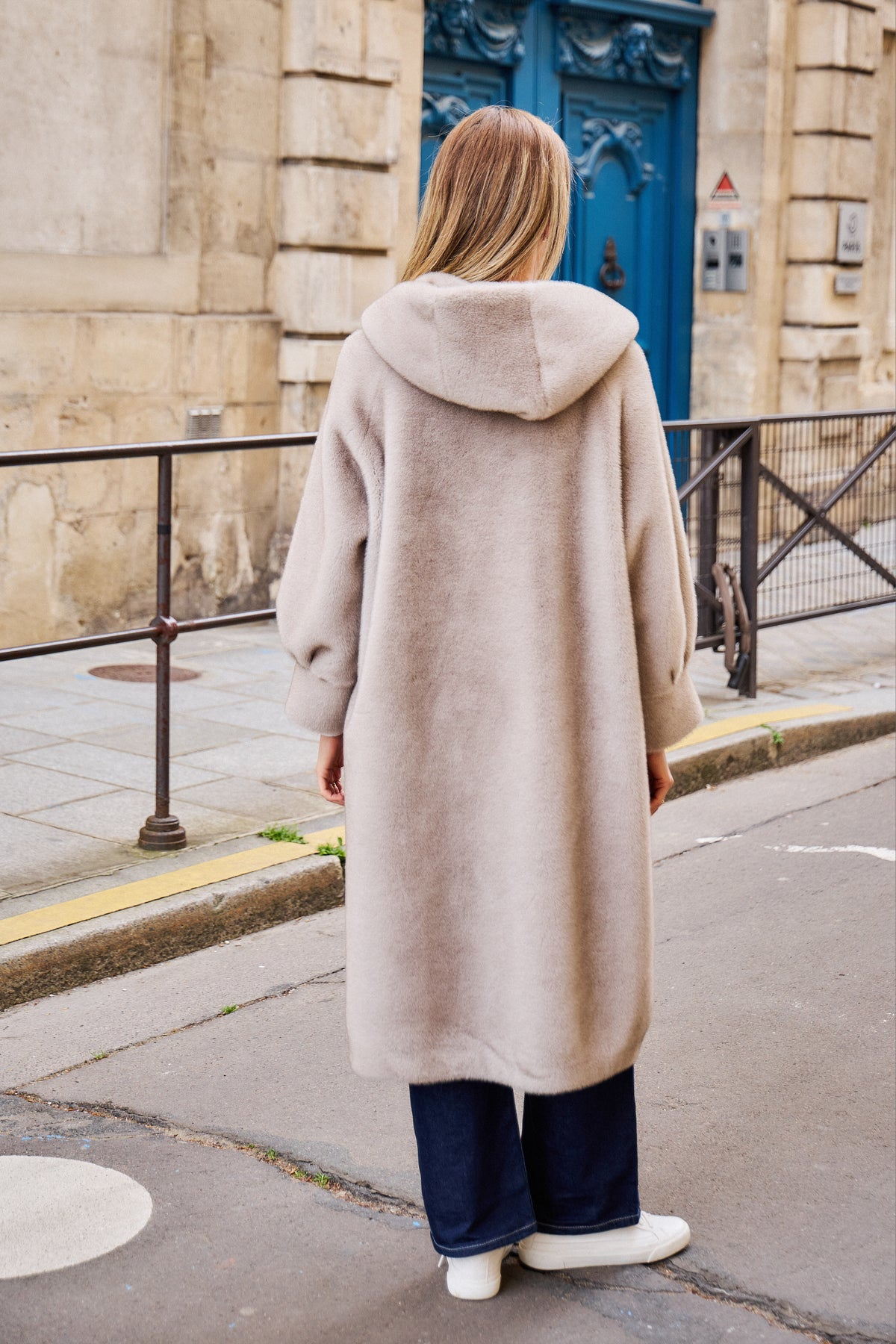 Célestine Long Hooded Faux Fur Coat - ANNIVRE