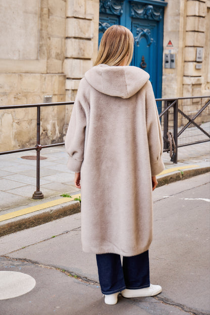 Célestine Long Hooded Faux Fur Coat - ANNIVRE