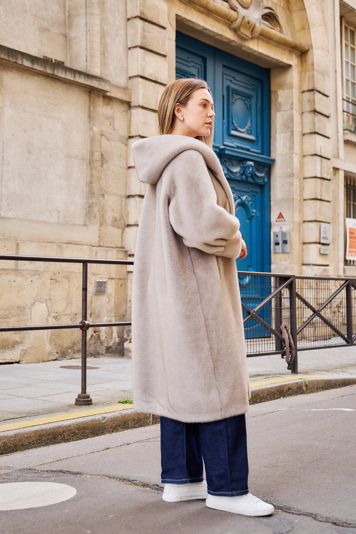 Célestine Long Hooded Faux Fur Coat - ANNIVRE