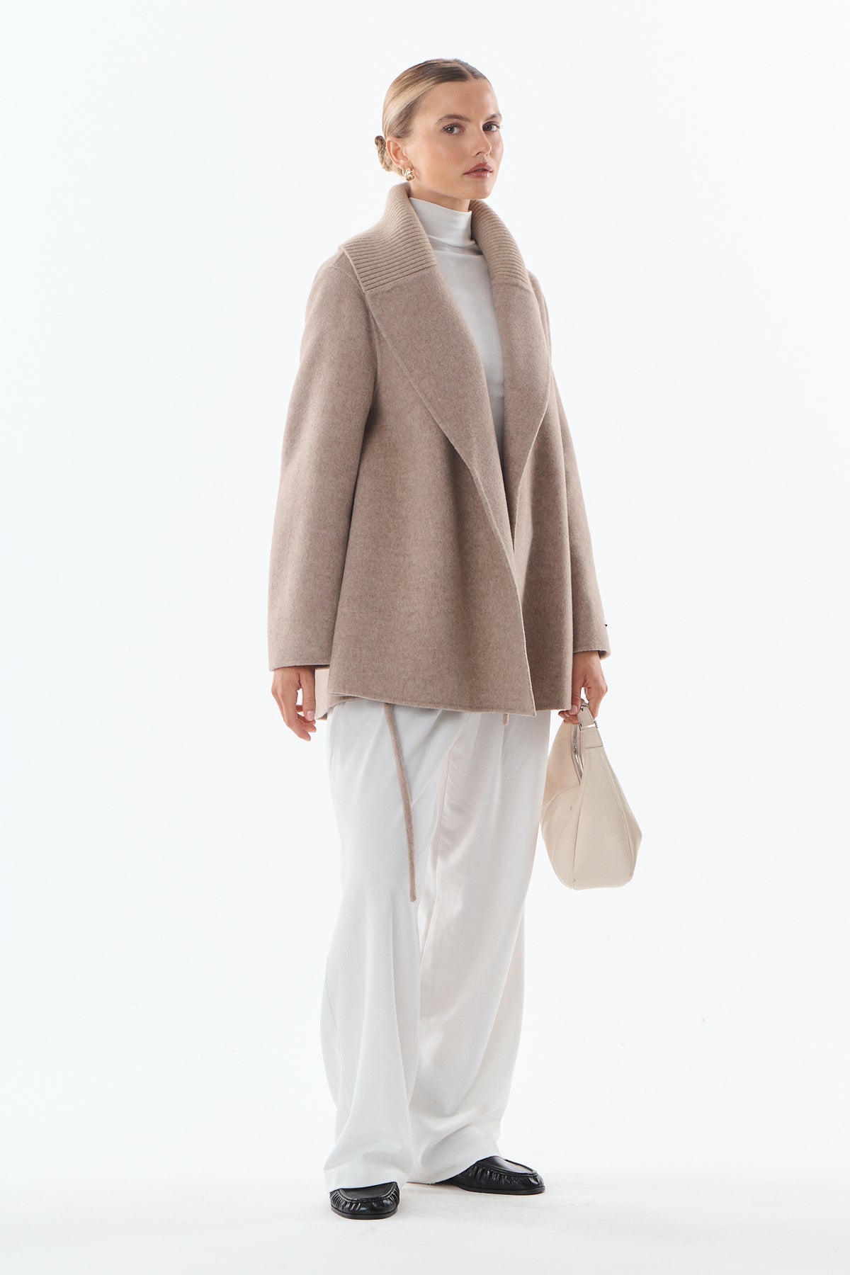 Séraphine Ribbed Collar Wool-Cashmere Wrap Coat - ANNIVRE