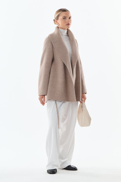 Séraphine Ribbed Collar Wool-Cashmere Wrap Coat - ANNIVRE