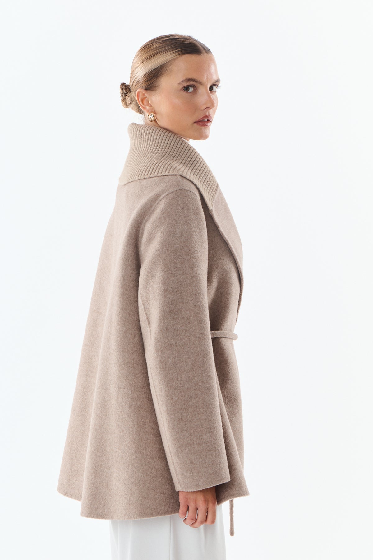 Séraphine Ribbed Collar Wool-Cashmere Wrap Coat - ANNIVRE
