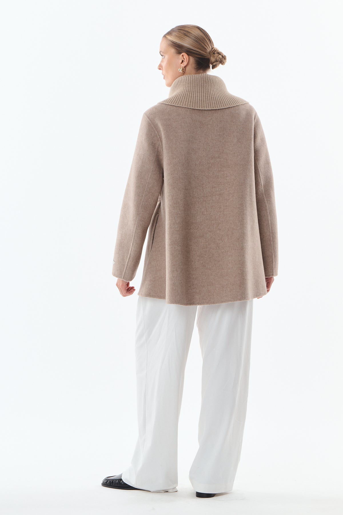 Séraphine Ribbed Collar Wool-Cashmere Wrap Coat - ANNIVRE