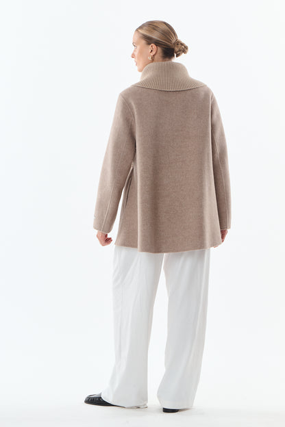 Séraphine Ribbed Collar Wool-Cashmere Wrap Coat - ANNIVRE