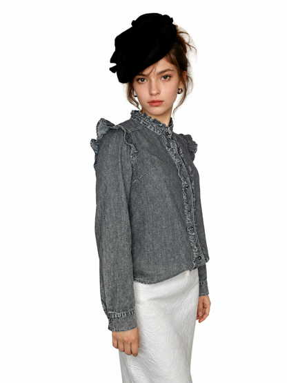 Juliette Ruffled Denim Shirt - ANNIVRE