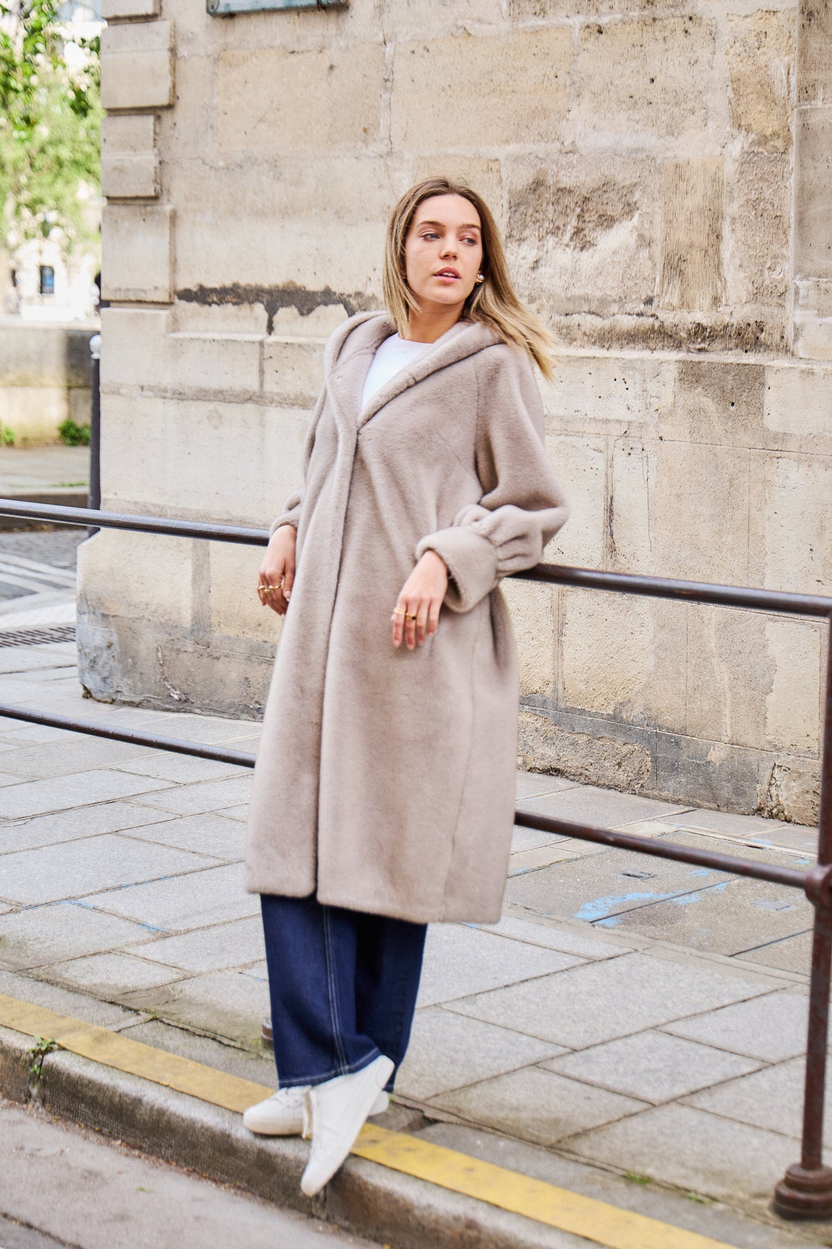 Célestine Long Hooded Faux Fur Coat - ANNIVRE