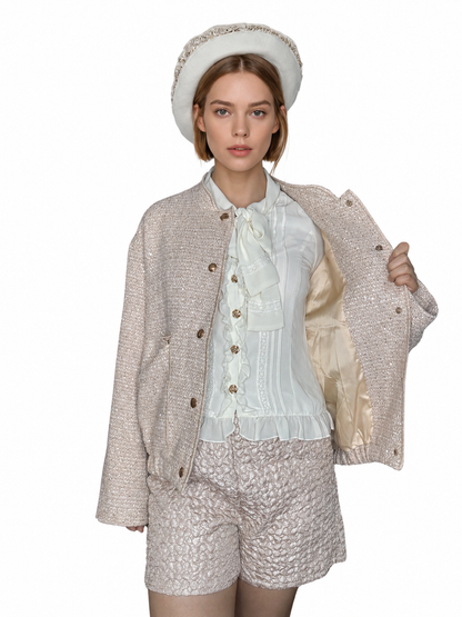 Lumière Champagne Sequin Bouclé Tweed Jacket and Jaquard Short Set (2pcs)