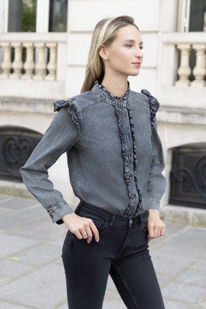 Juliette Denim Ruffled Shirt - ANNIVRE