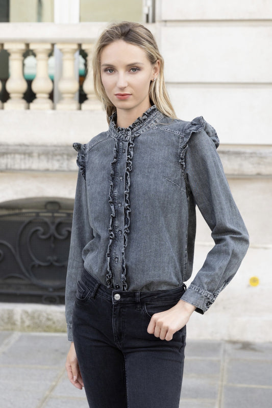 Juliette Denim Ruffled Shirt - ANNIVRE