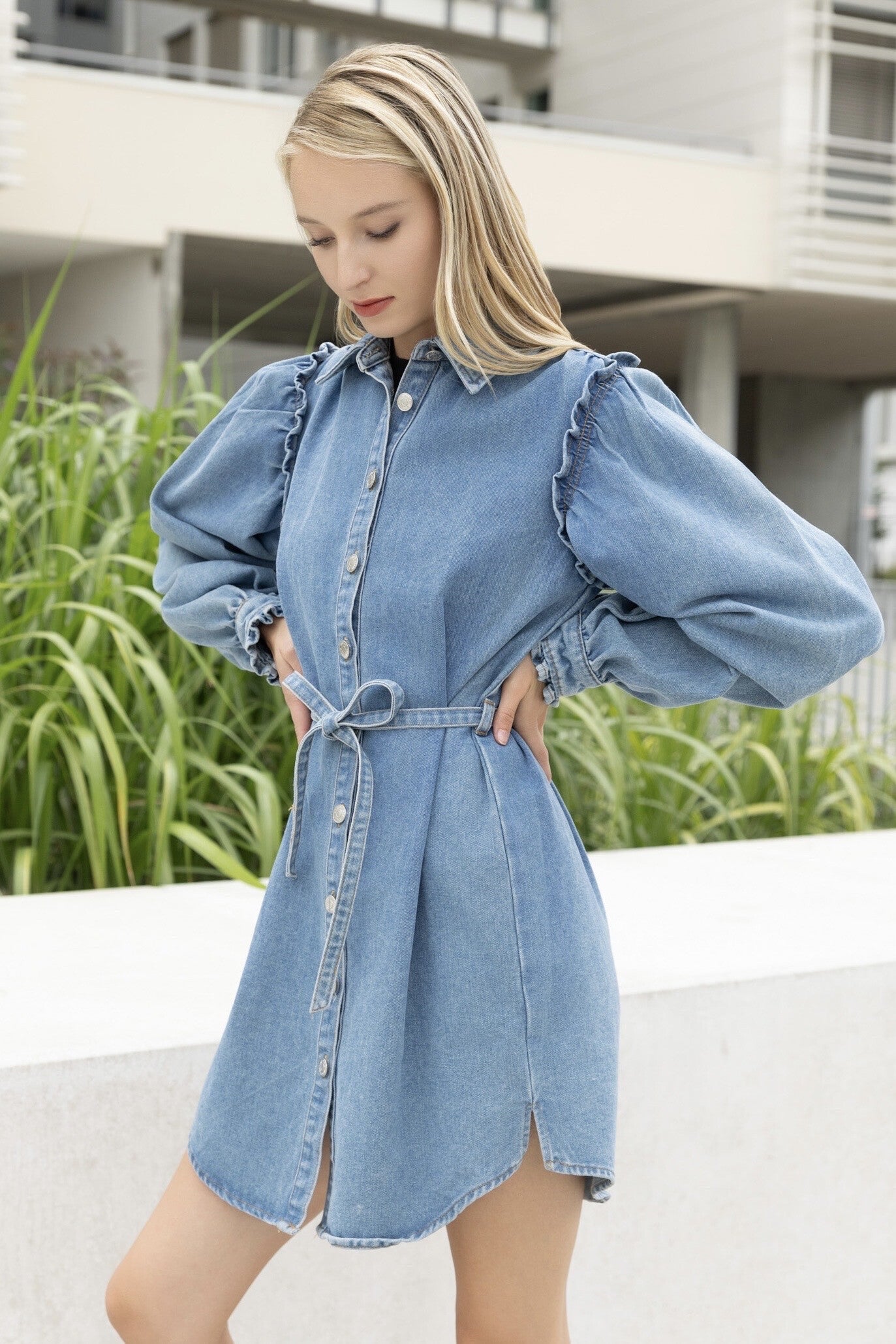 Noëlle Denim Shirt Dress - ANNIVRE