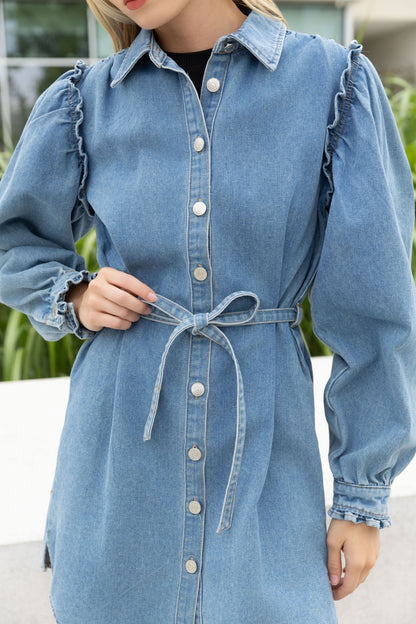 Noëlle Denim Shirt Dress - ANNIVRE