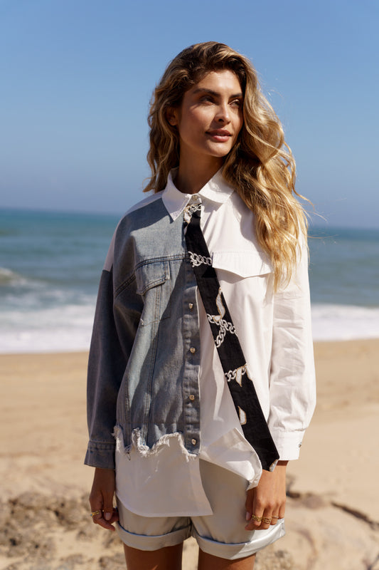 Bi-material denim shirt - ANNIVRE
