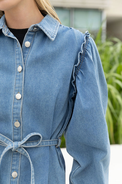 Noëlle Denim Shirt Dress - ANNIVRE