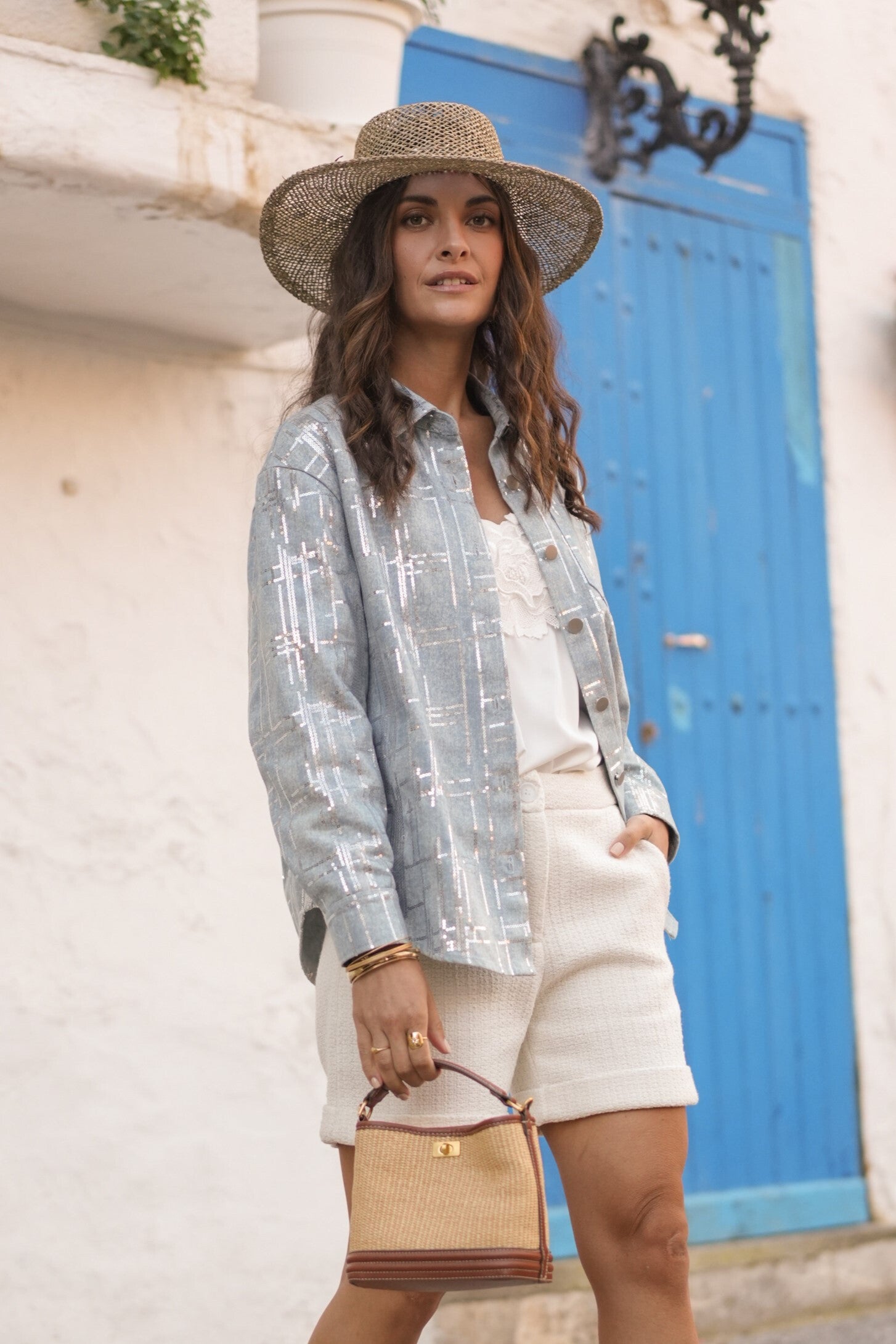 Clémence Shiny Denim Jacket - ANNIVRE