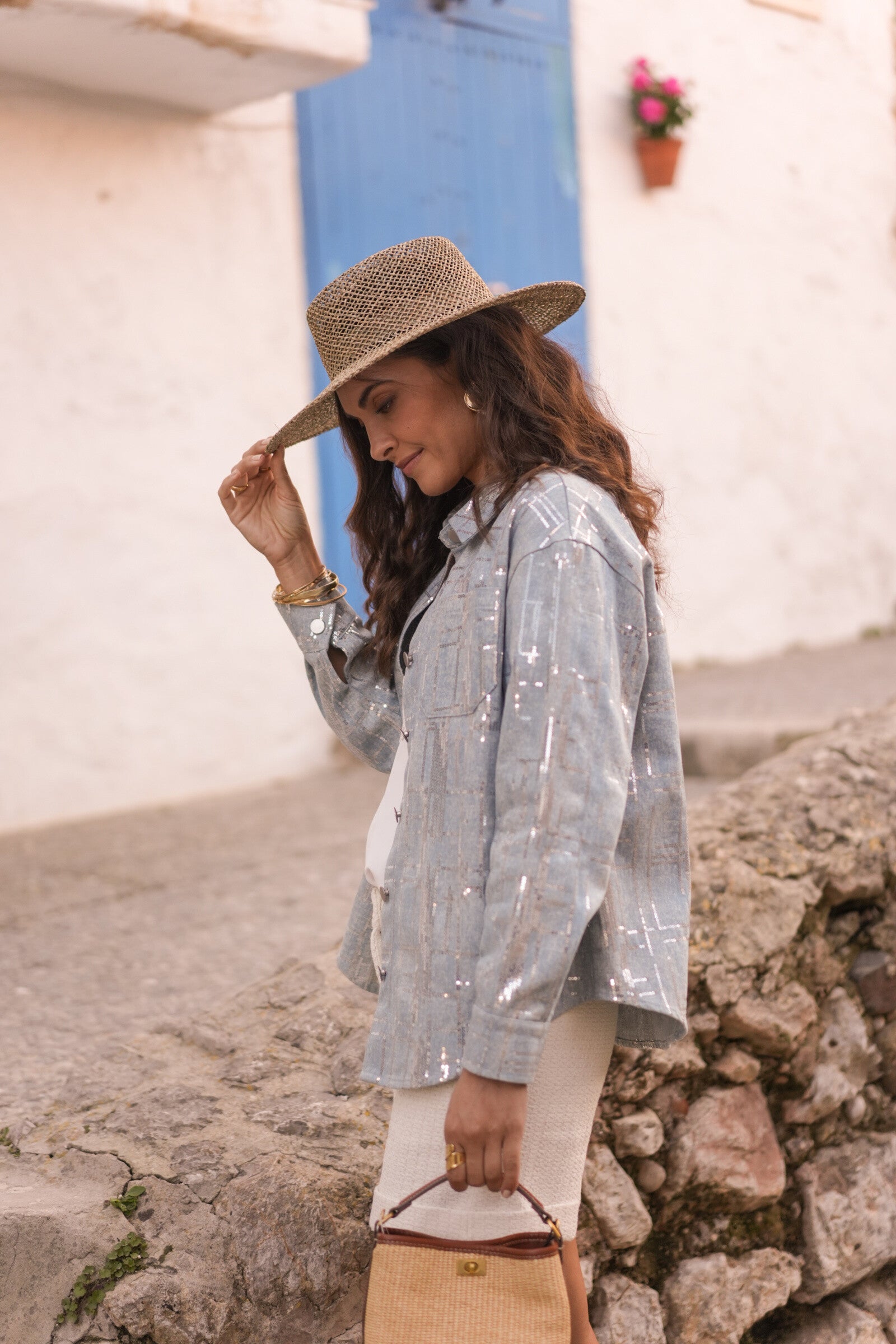 Clémence Shiny Denim Jacket - ANNIVRE