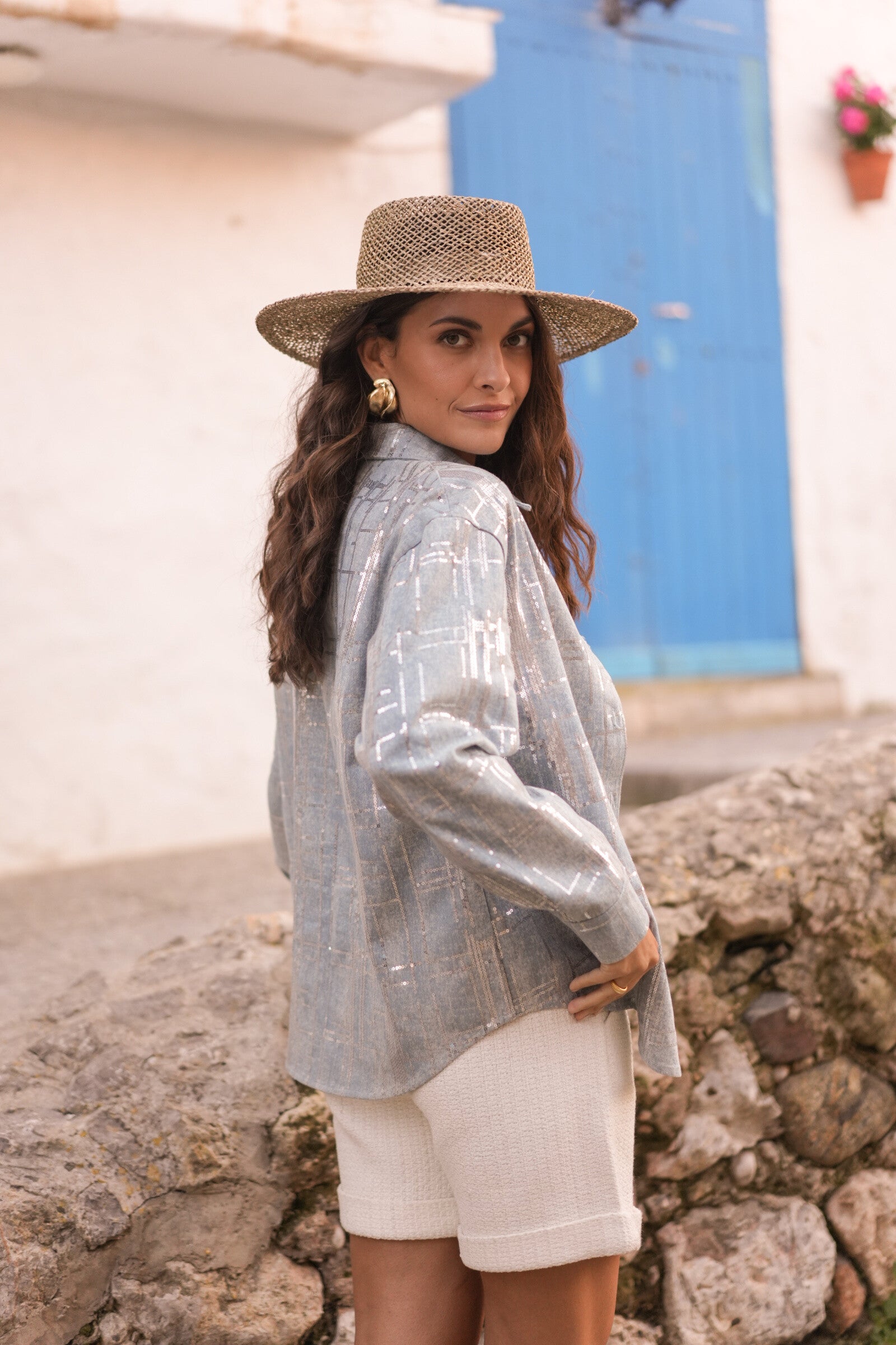 Clémence Shiny Denim Jacket - ANNIVRE