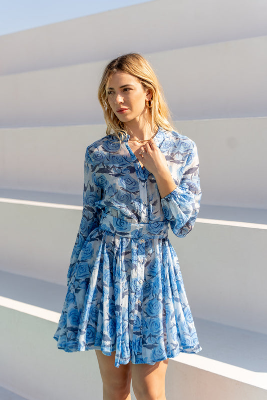 Rosalie Flared Mini Dress – Bleu Fleur