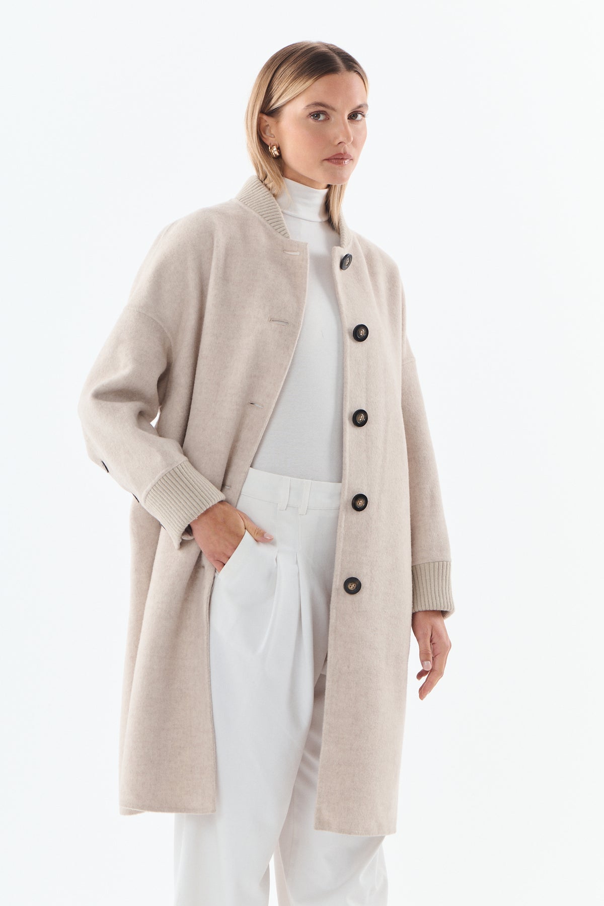 Apolline Ribbed Collar Wool-Cashmere Coat - ANNIVRE