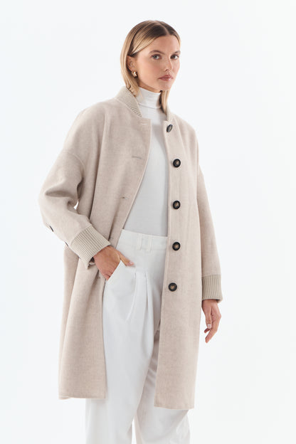 Apolline Ribbed Collar Wool-Cashmere Coat - ANNIVRE