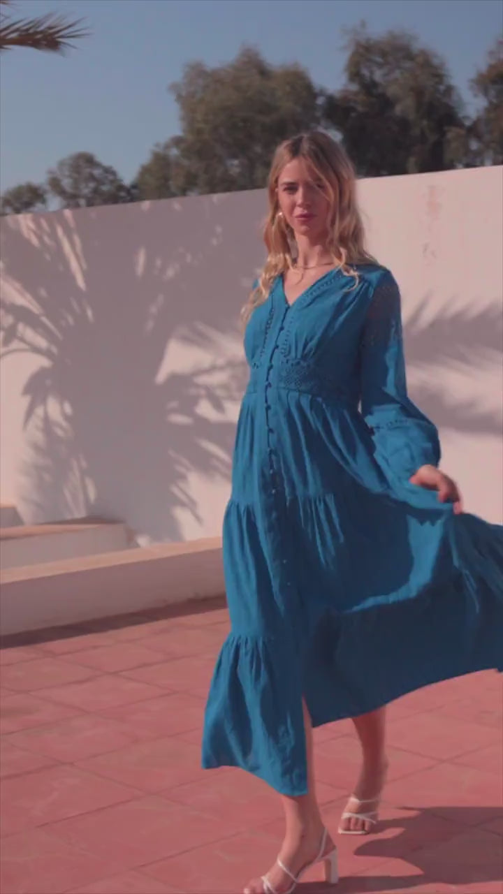 BLUELEA ブルレア Lacy long Tee Léana Cotton Jacquard Maxi - Bleu – ANNIVRE